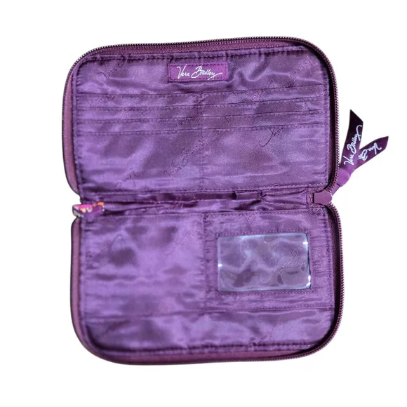 Vera Bradley Safari Sunset Zip bi-fold Wallet Purple Yellow Orange Quilted - Picture 4 of 5